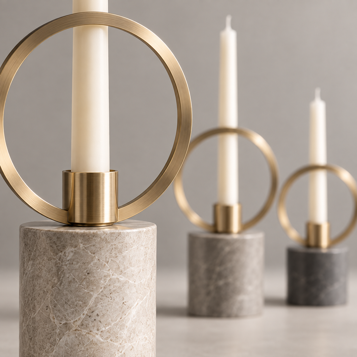 Aveline Halo Candleholder metal and stone connection detail