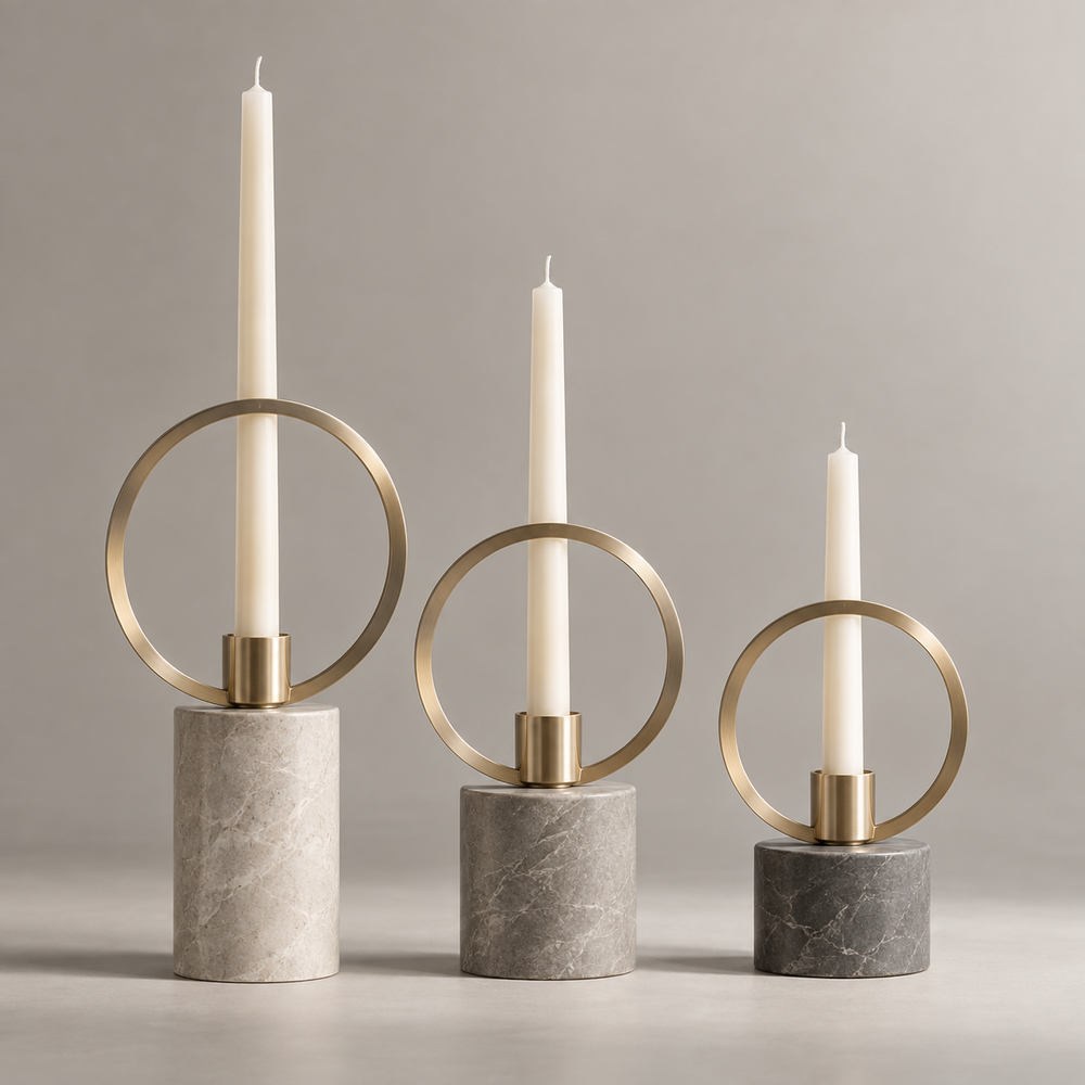 Aveline Halo Candleholder three-piece set in a studio view