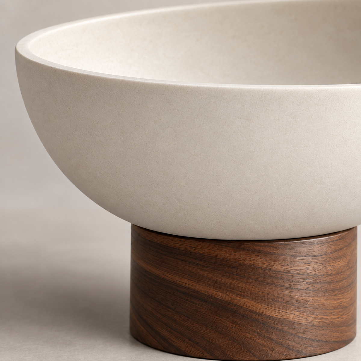 Lumerre Pedestal Bowl ceramic and walnut joint detail