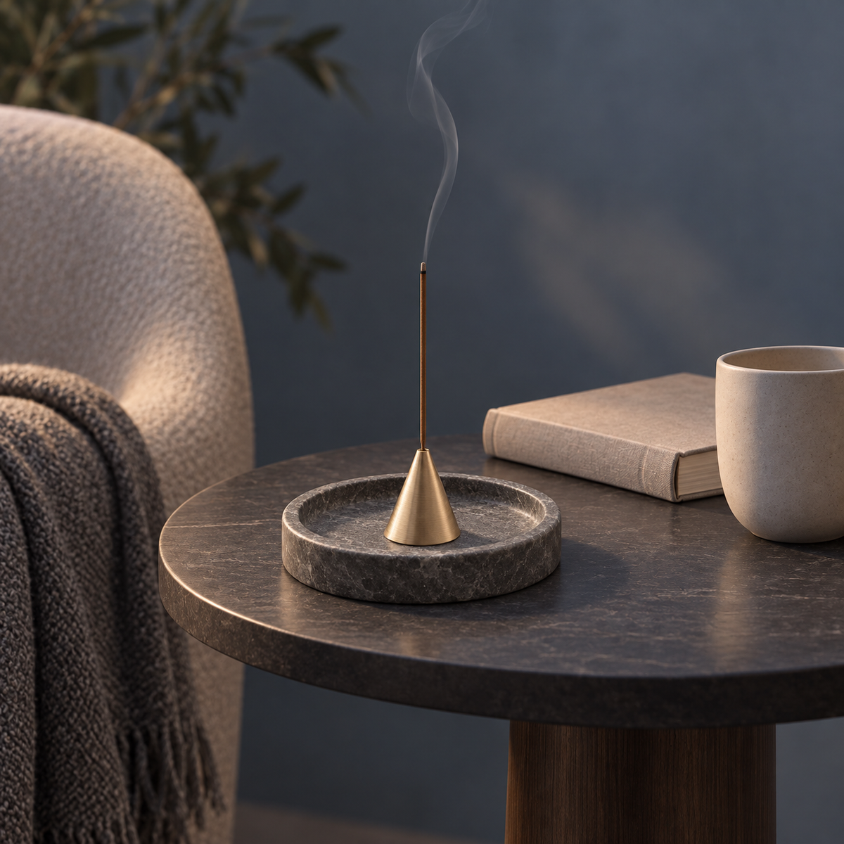 Mirove Cone Incense Holder on a reading table