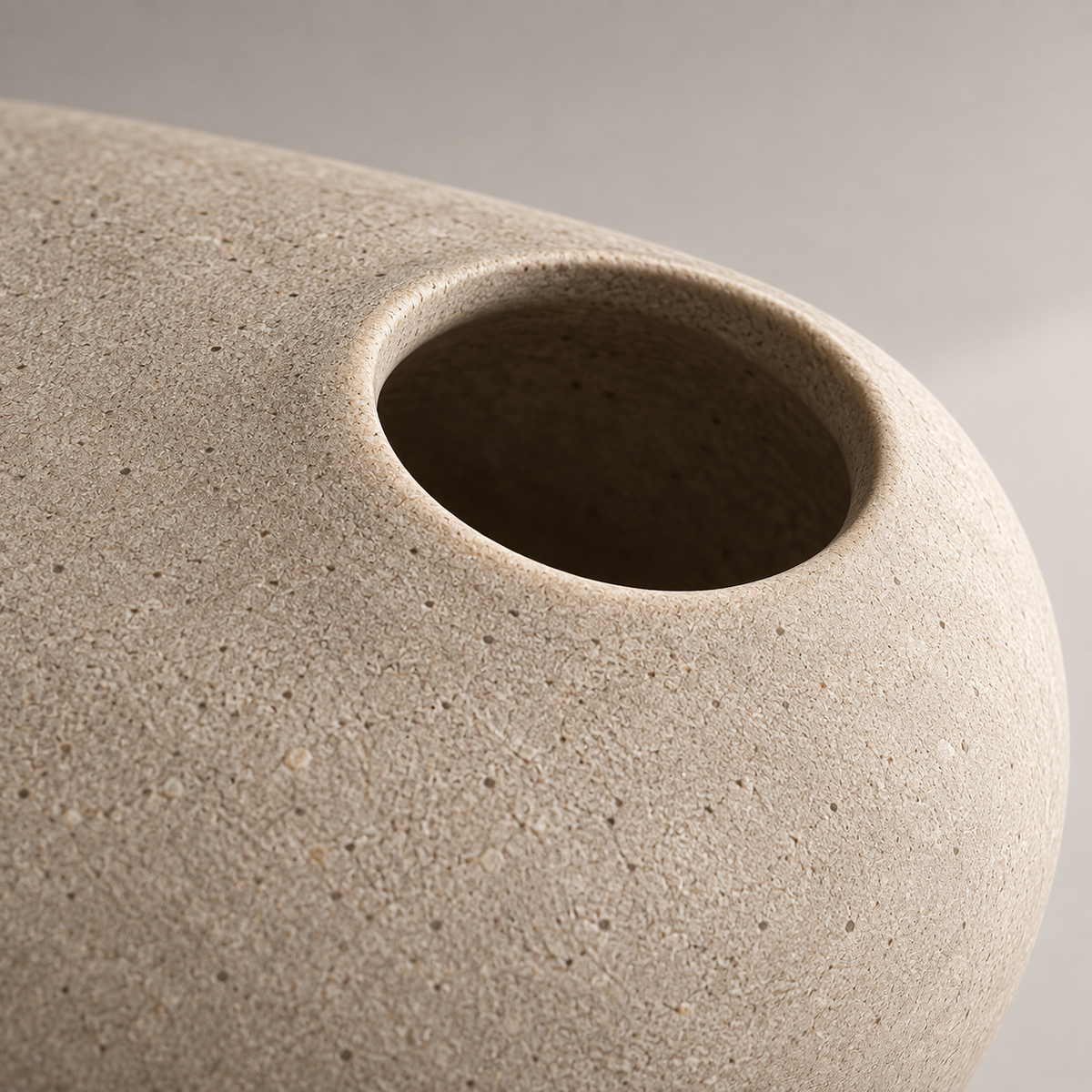 Ovelle Pebble Vase sandstone opening and surface detail