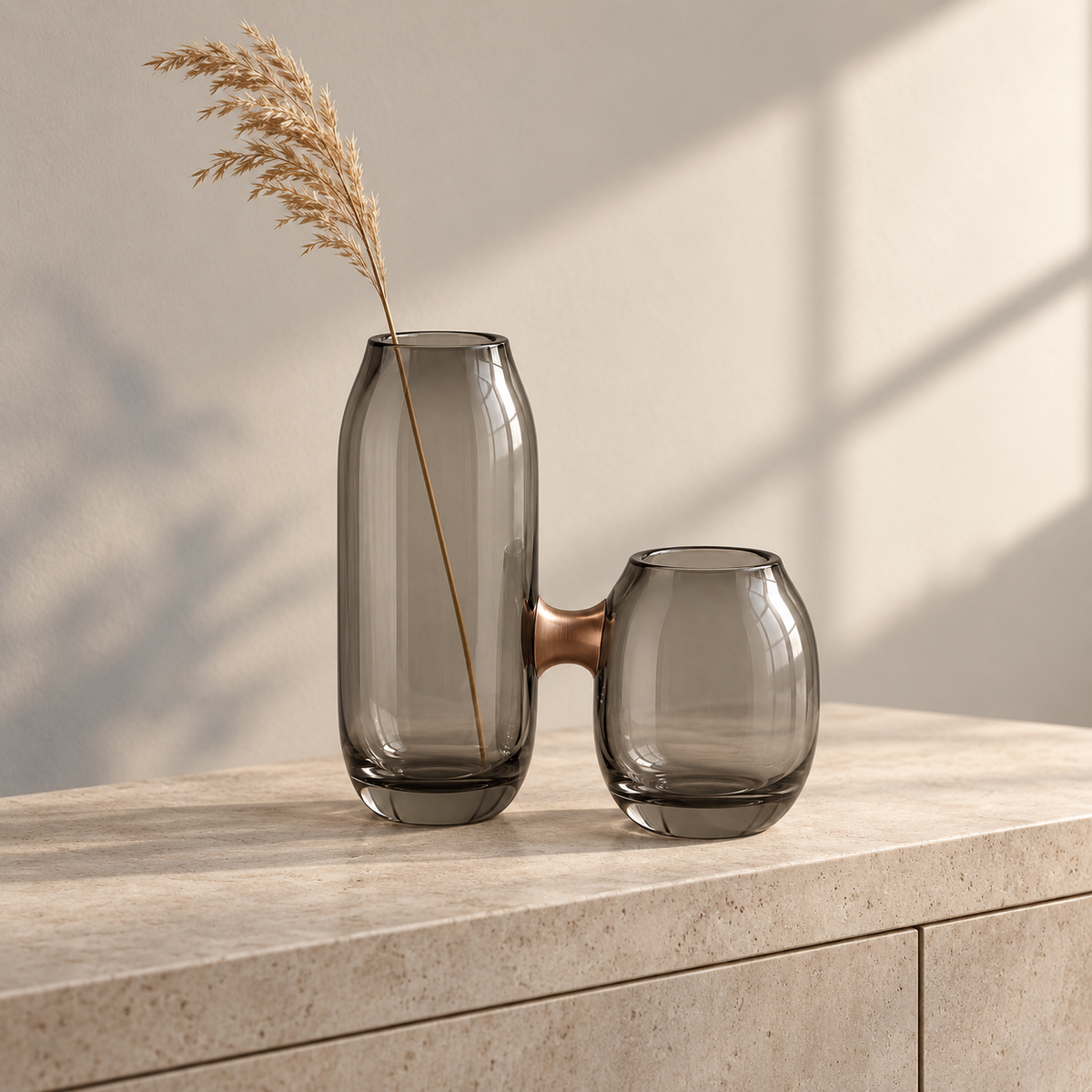 Veyra Twin Vessel on a pale stone sideboard