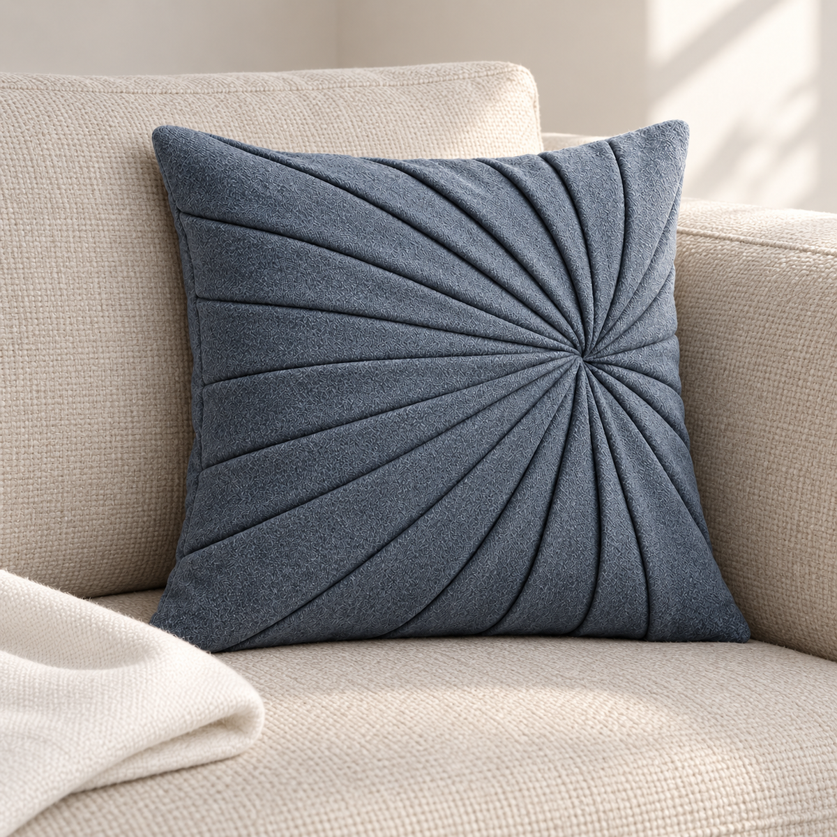Vitrae Pleat Cushion on an oat-colored modular sofa