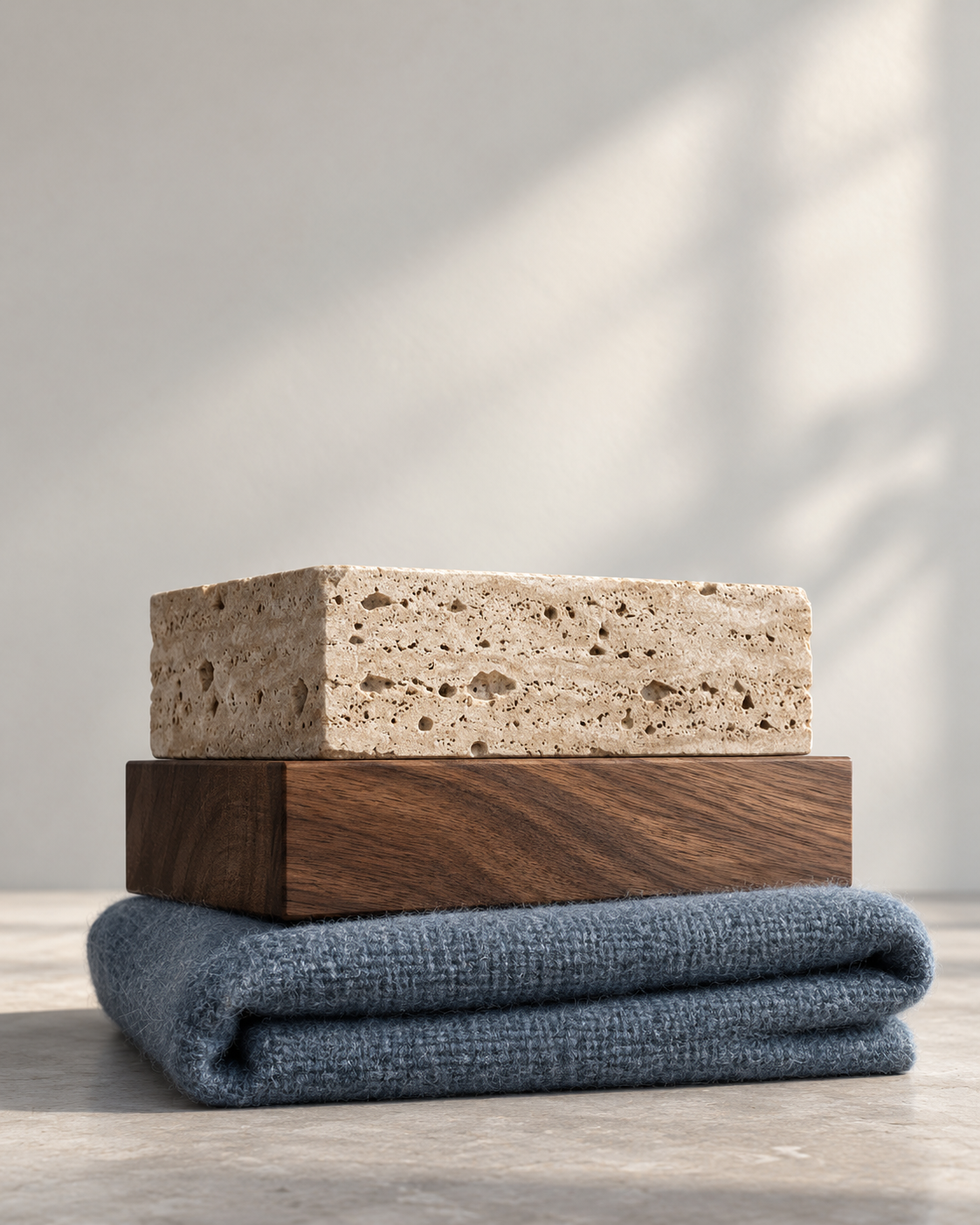 Stone, walnut, and wool selected for SOVELIQUE
